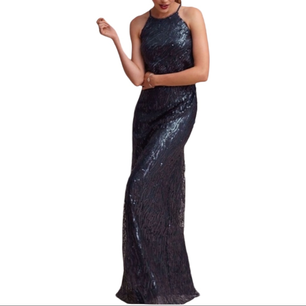 New Donna Morgan x BHLDN Alana 2, 8 & 10 Blue Sequin Maxi Gown